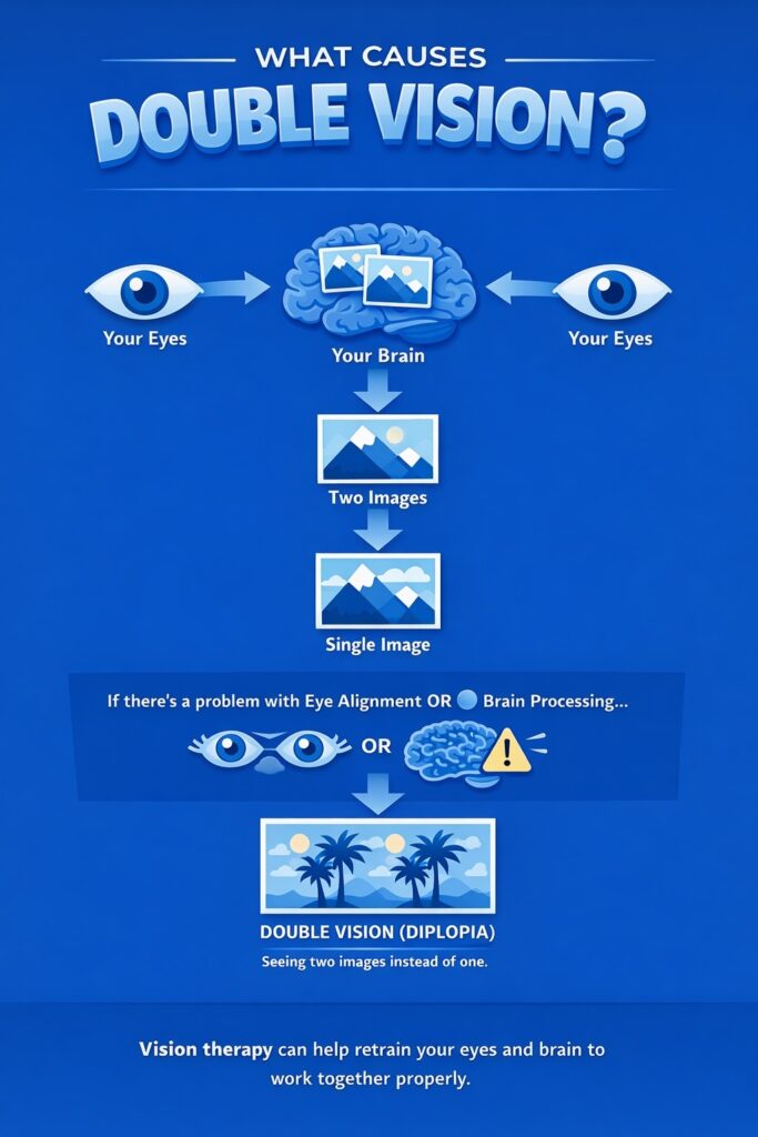 An infographic explaining what causes double vision.