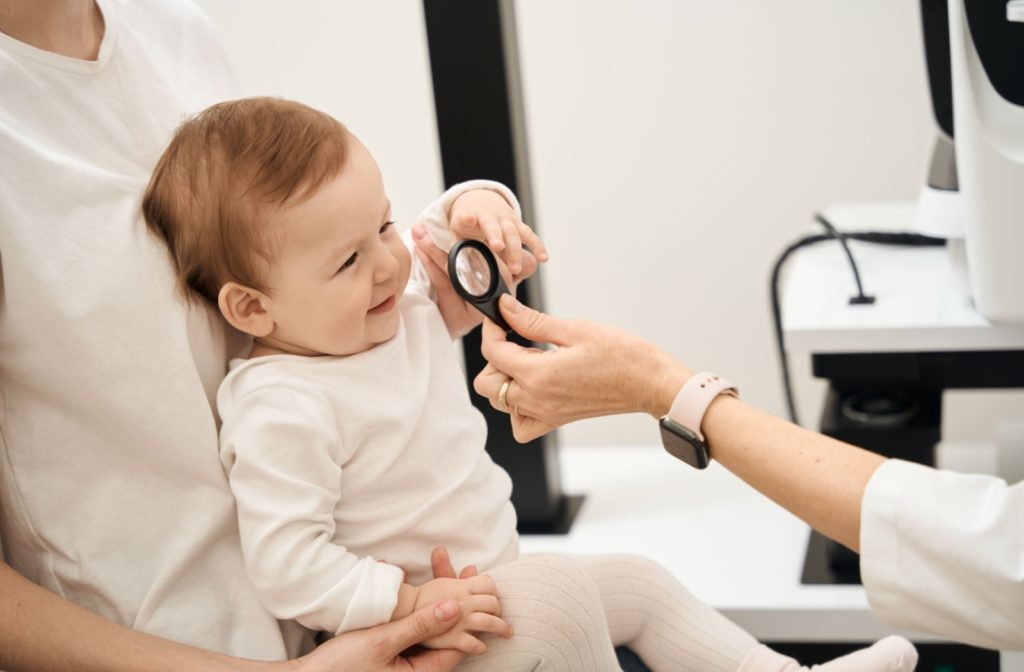 a baby's visual health is assessed during their routine eye exam